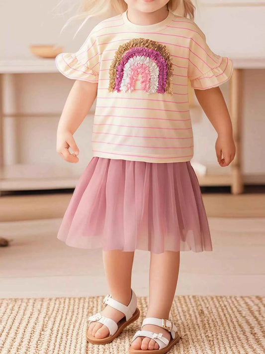 Children's Rainbow Applique T-Shirt and Tulle Skirt Set