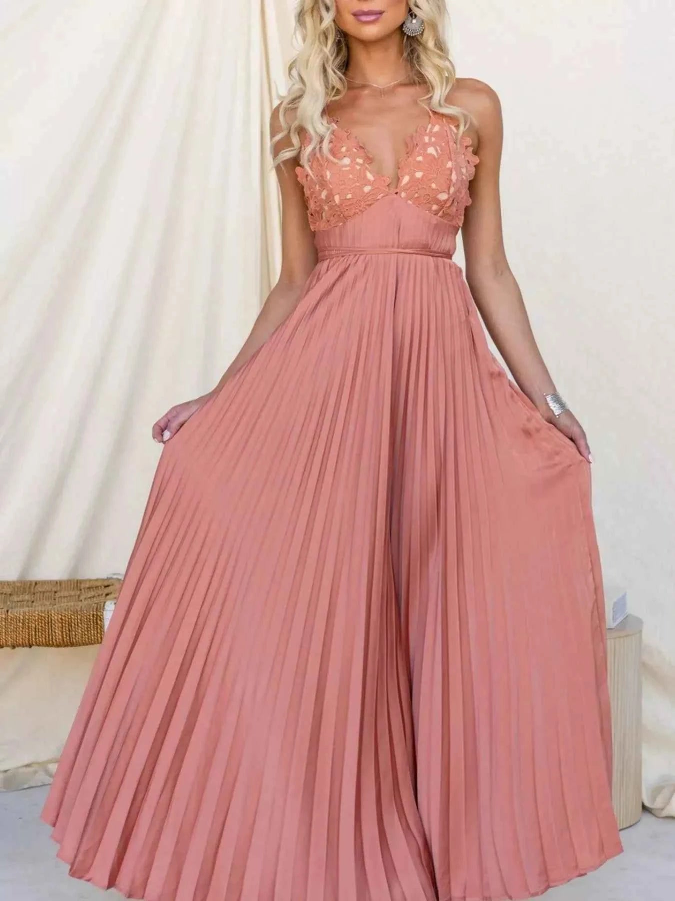 Pleated Backless Maxi Cami Dress