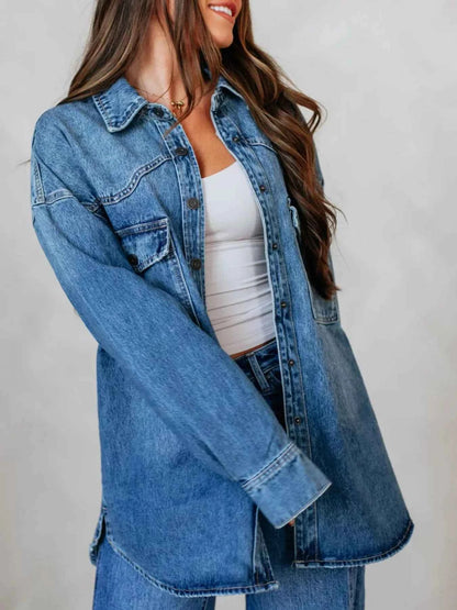 Snap Down Dropped Shoulder Denim Jacket