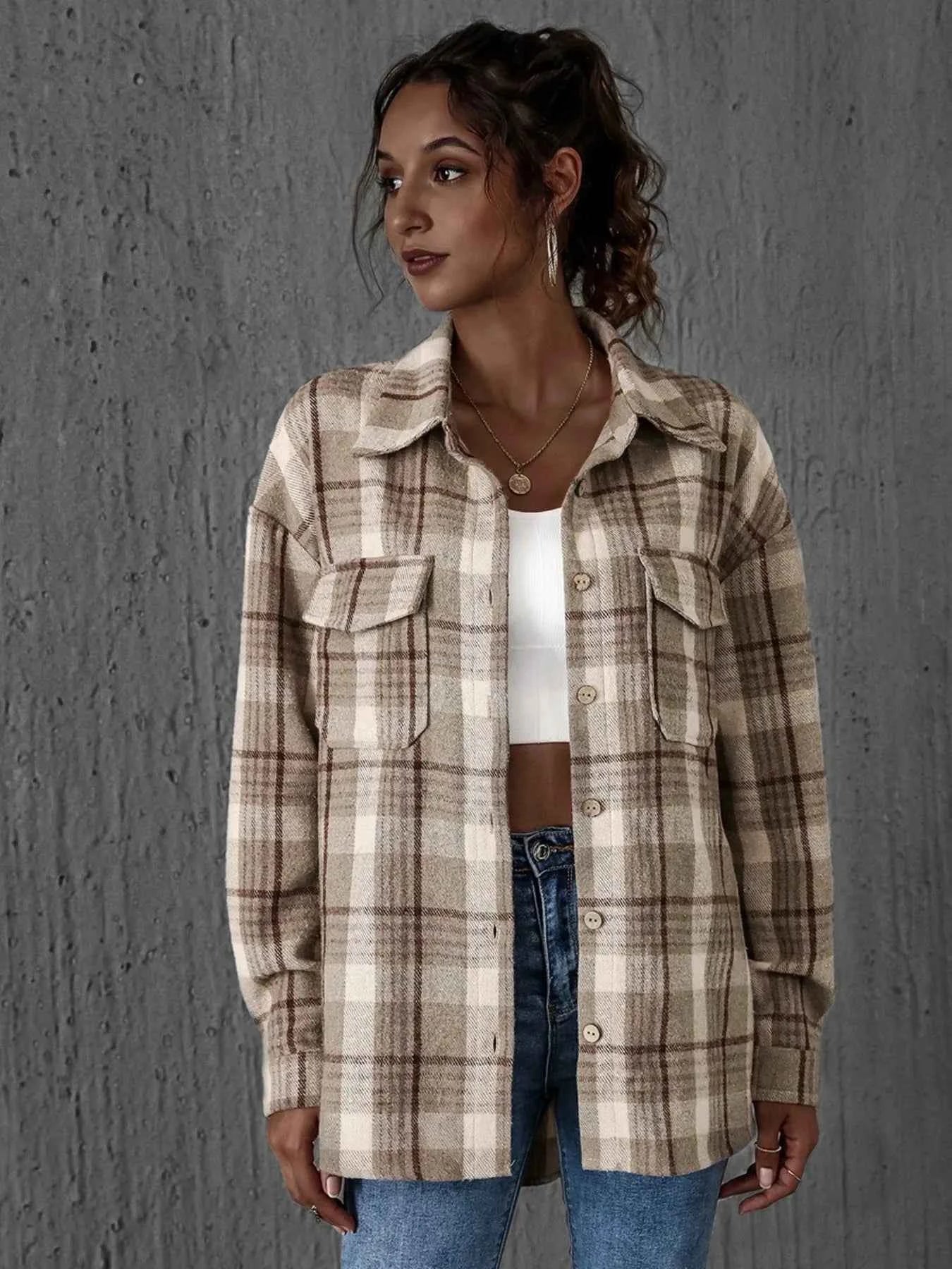 Plaid Button-Up Long Sleeve Shirt