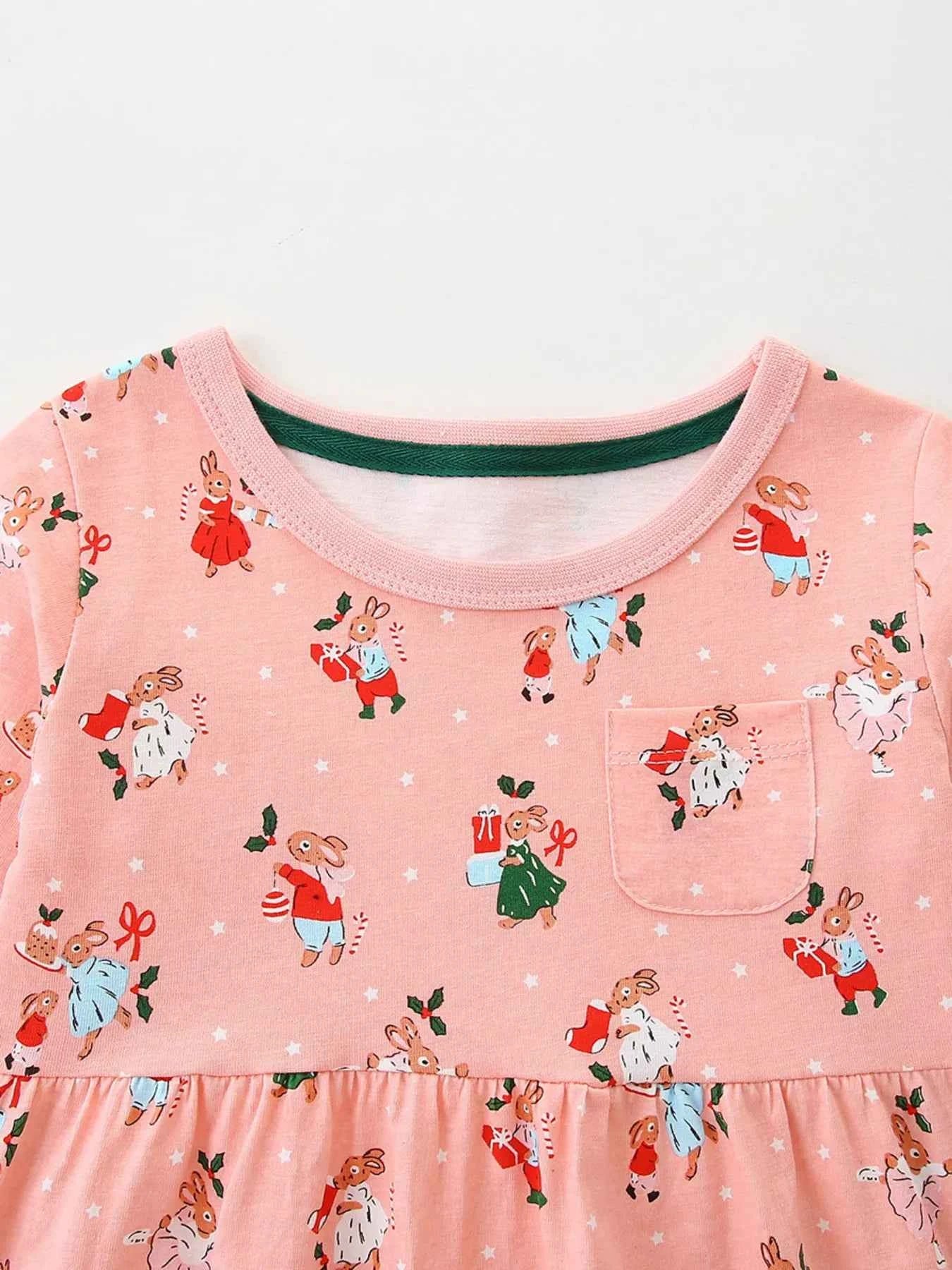 Children's Christmas Print Long Sleeve Dress