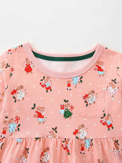 Children's Christmas Print Long Sleeve Dress