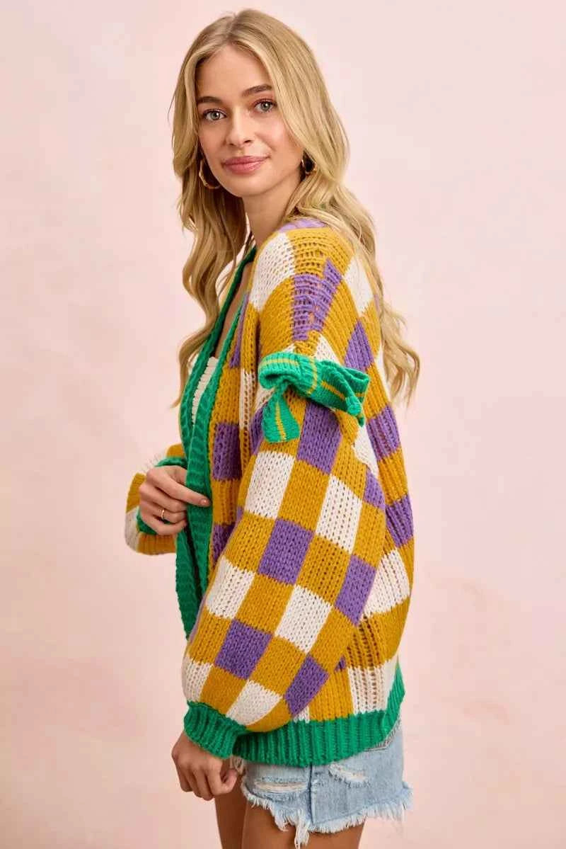 BiBi Mardigras Checker Board Front Open Cardigan
