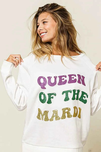 BiBi Queen Of Mardi Glitter Print Mardi Gras Sweatshirt