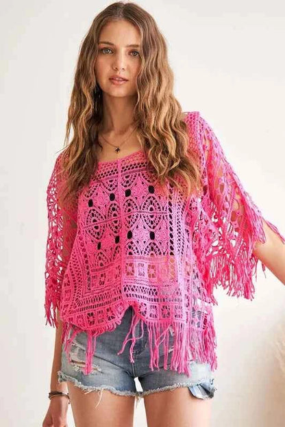 ADORA Fringe Hem Crochet Top