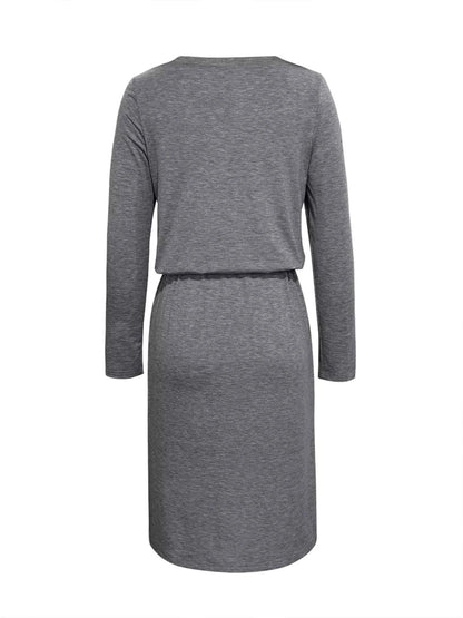 Long Sleeve Drawstring Midi Dress
