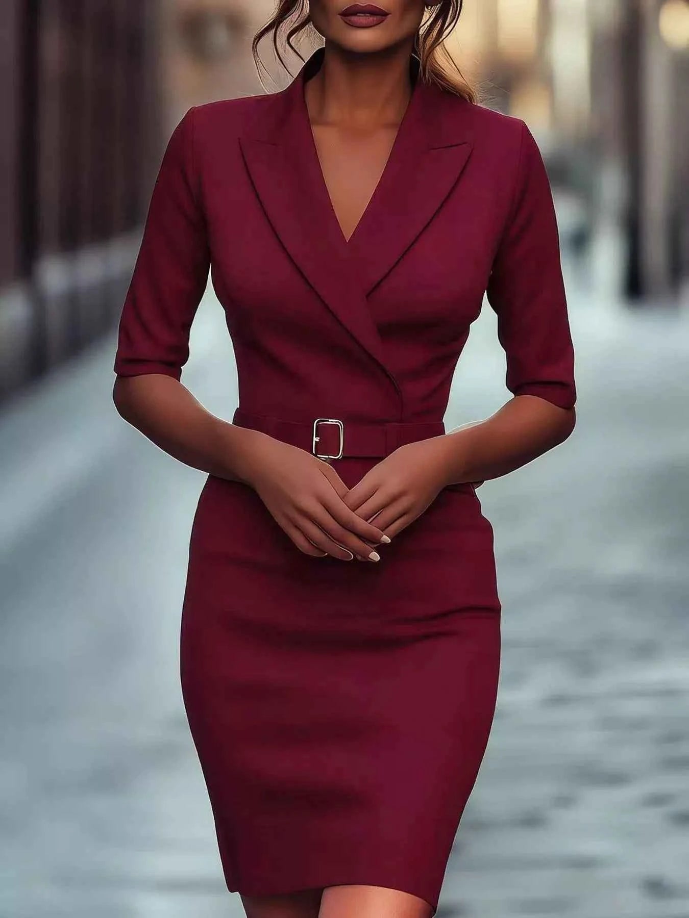 Surplice Half Sleeve Dress