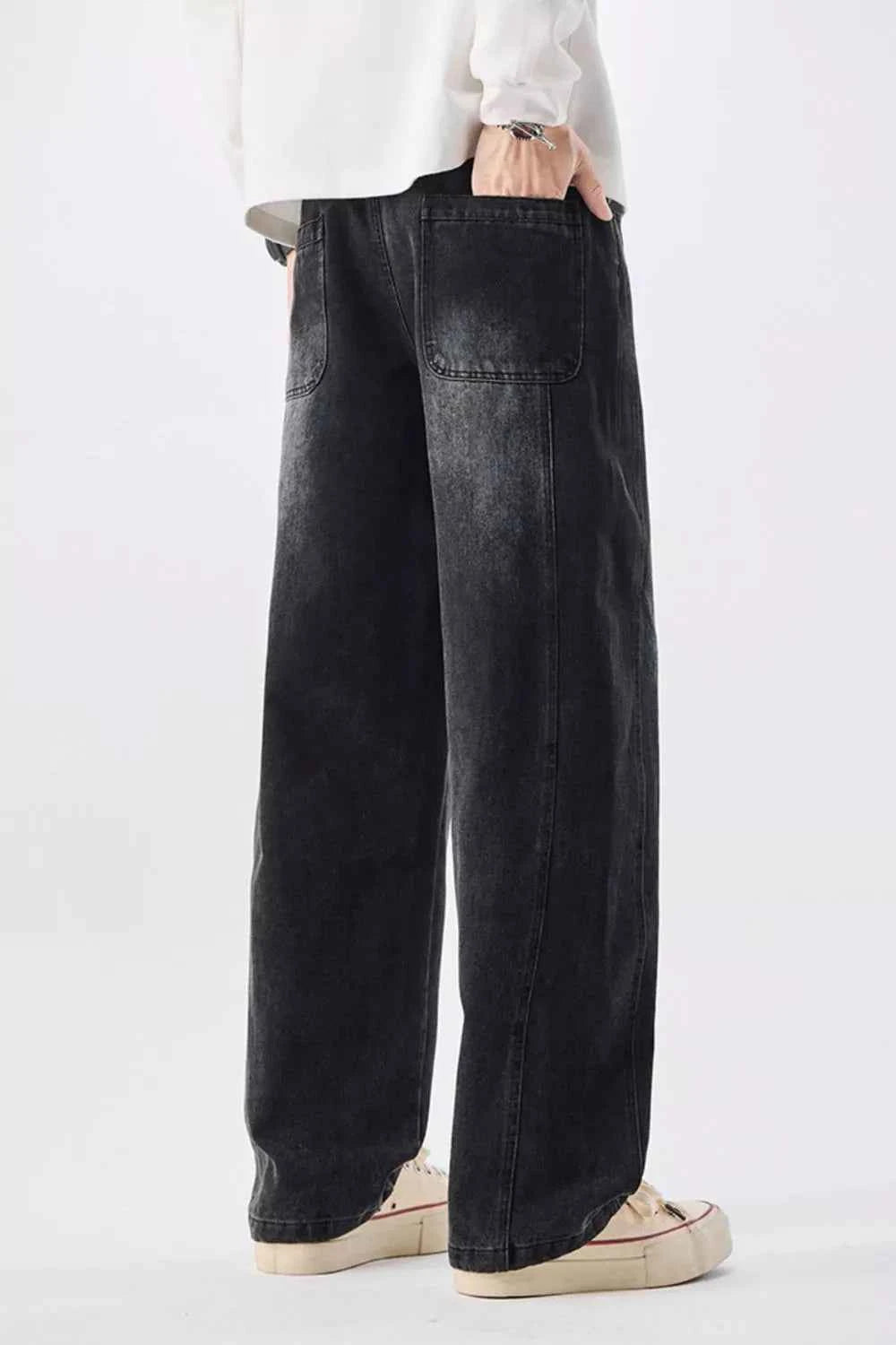Men's Plus Size Vintage Wash Wide Leg Jeans