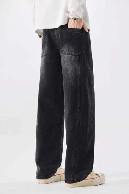 Men's Plus Size Vintage Wash Wide Leg Jeans
