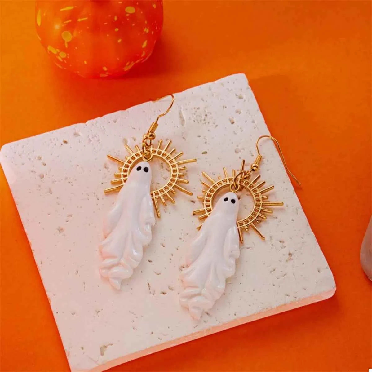 Halloween Sunburst Ghost Drop Earrings