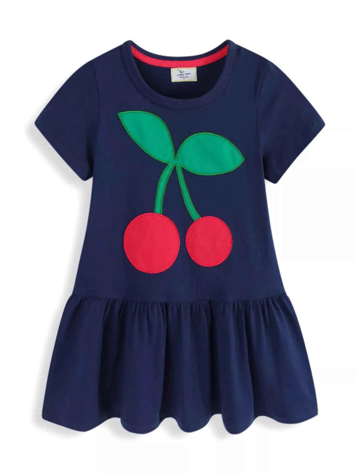 Children's Cherry Applique Ruffle Hem Dress