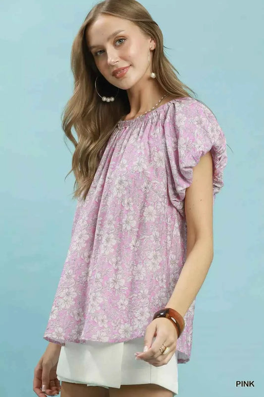 Umgee Umgee Floral Puff Sleeve Blouse