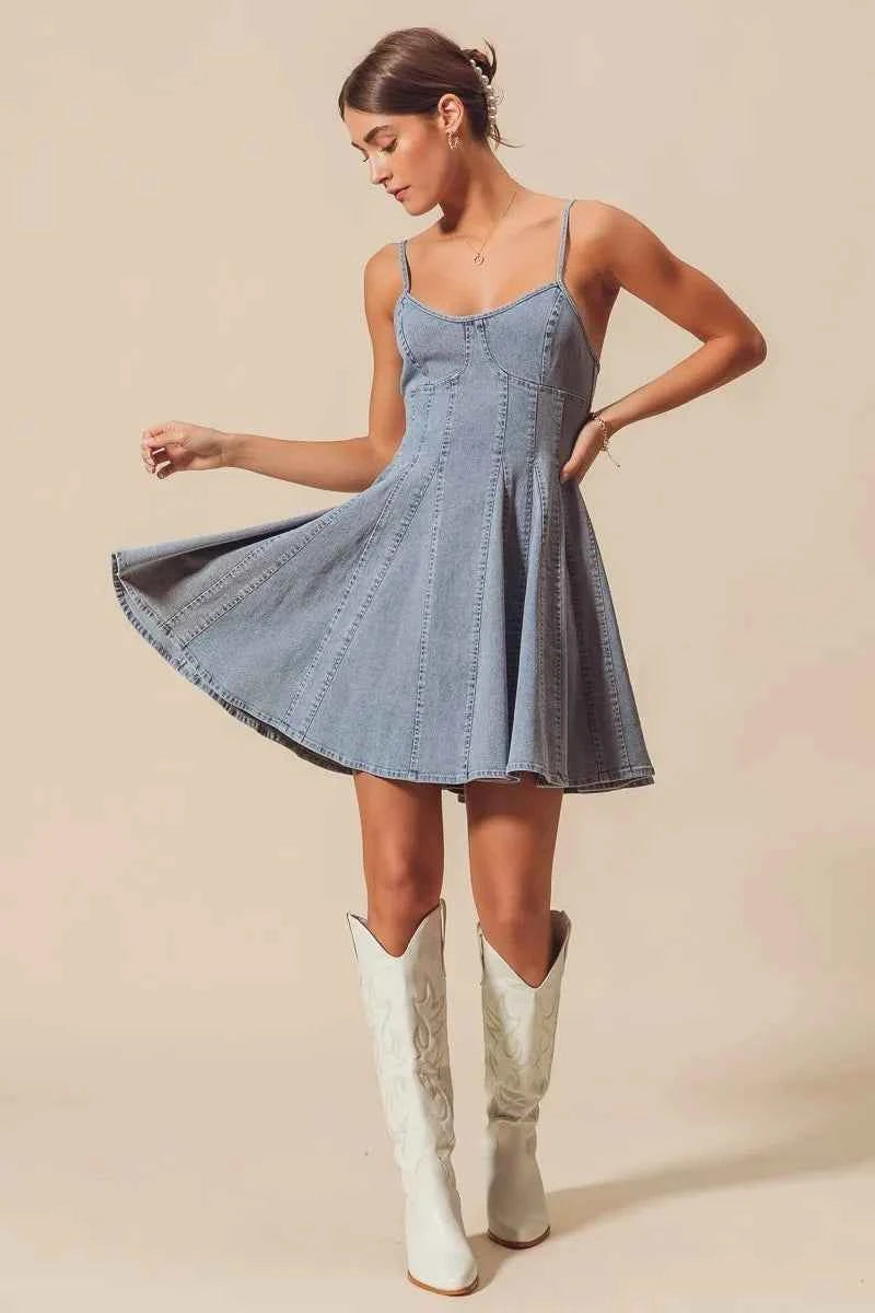SO ME A Line Fit and Flare Denim Mini Dress