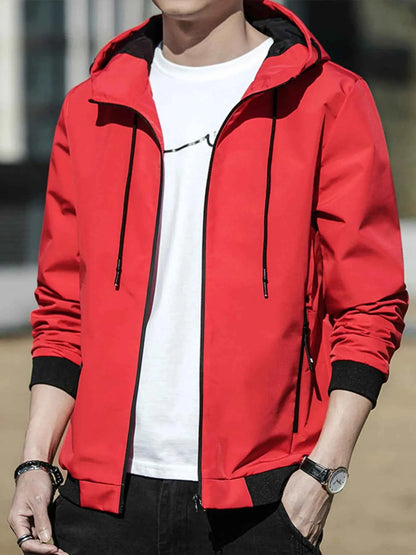 Men's Plus Size Drawstring Zip Up Long Sleeve Hooded Jacket