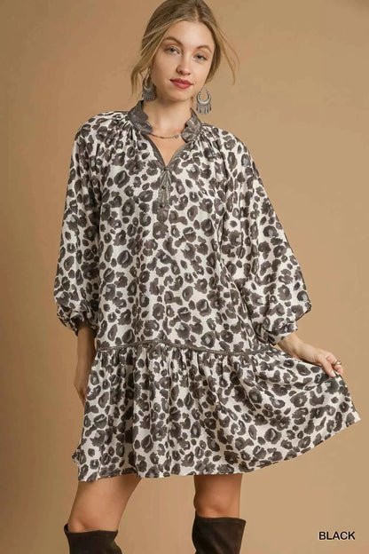 Umgee Leopard Print Tiered Mini Dress