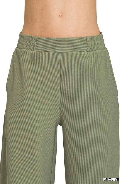 Zenana Ribbed High Neck Half Zip Pullover & Pants Set