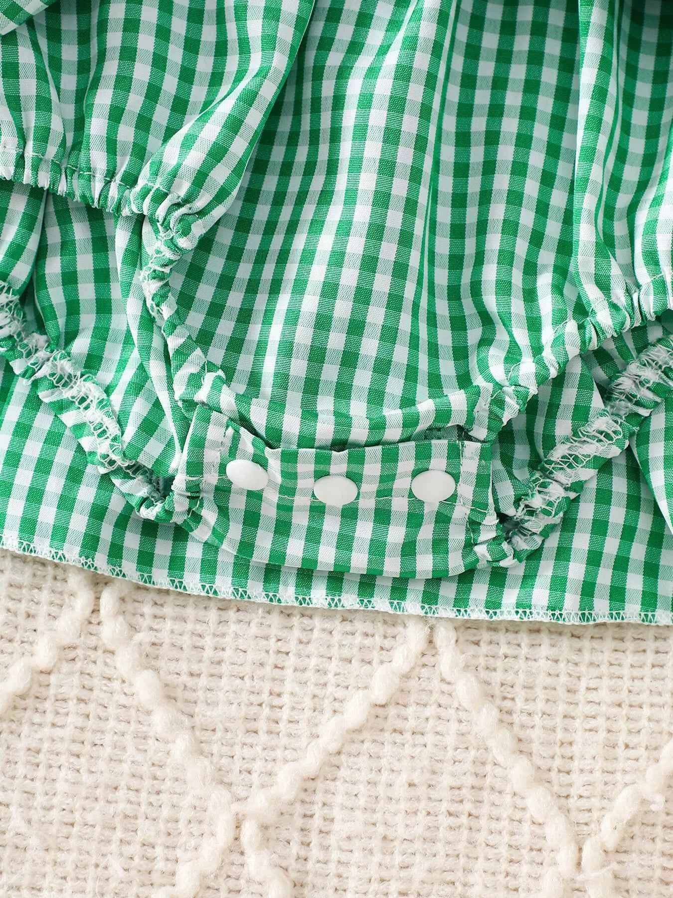 Children's Christmas Santa Embroidered Gingham One-Piece Bodysuit Dress