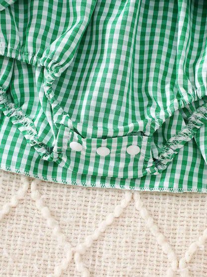 Children's Christmas Santa Embroidered Gingham One-Piece Bodysuit Dress