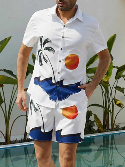 Men's Full Size Button Up Shirt and Shorts Set Plus Size