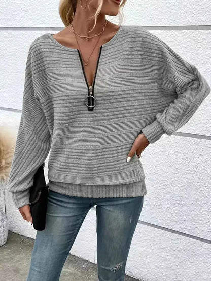 Ribbed Knit Quarter Zip Sweatshirt