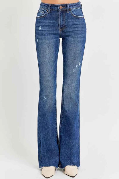 RISEN Full Size Distressed Mid Rise Flare Jeans Plus Size