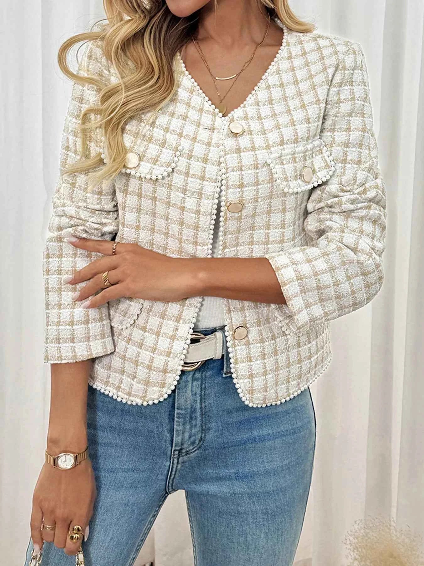 Plaid Button-Front Long Sleeve Outerwear