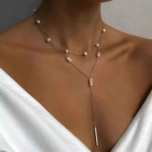 Double Layered Pearl Y-Shaped Necklace