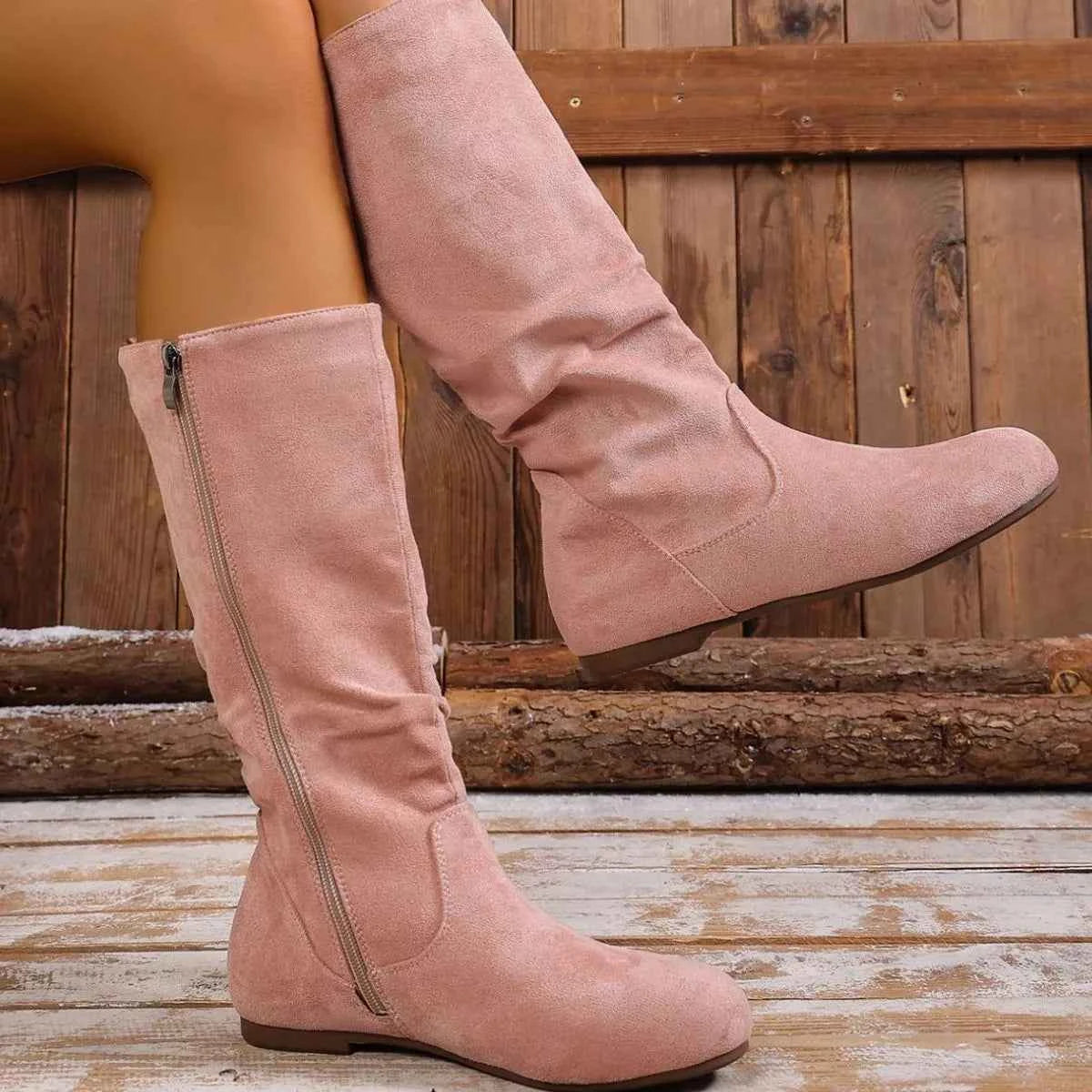 Round Toe Side Zip Boots