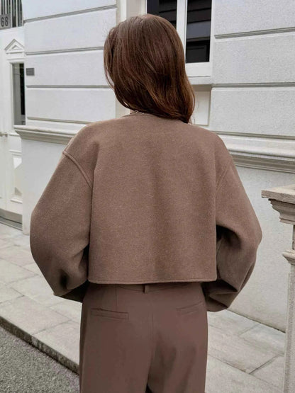 Button-Front Dropped Shoulder Cropped Jacket