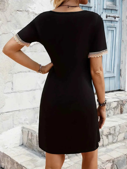 Boho Lace Trim V-Neck Mini Dress