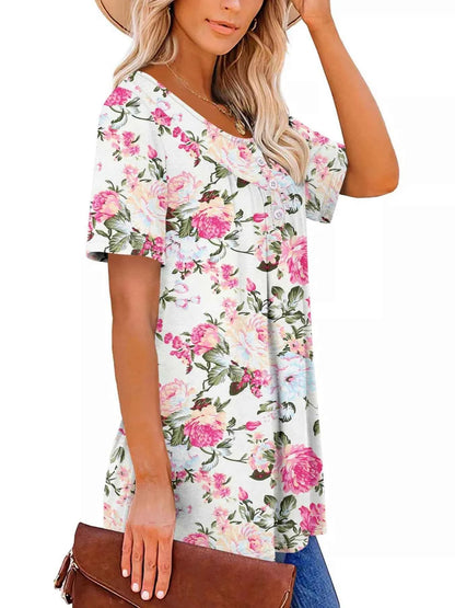 Plus Size Floral Print Short Sleeve T-Shirt
