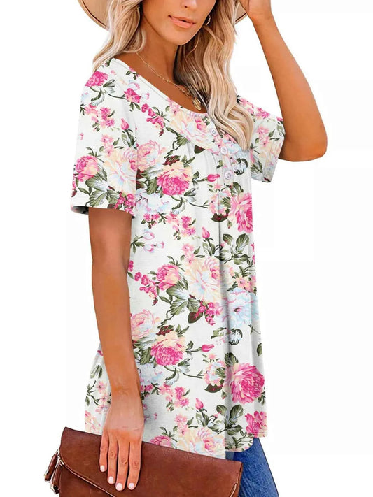 Plus Size Floral Print Short Sleeve T-Shirt