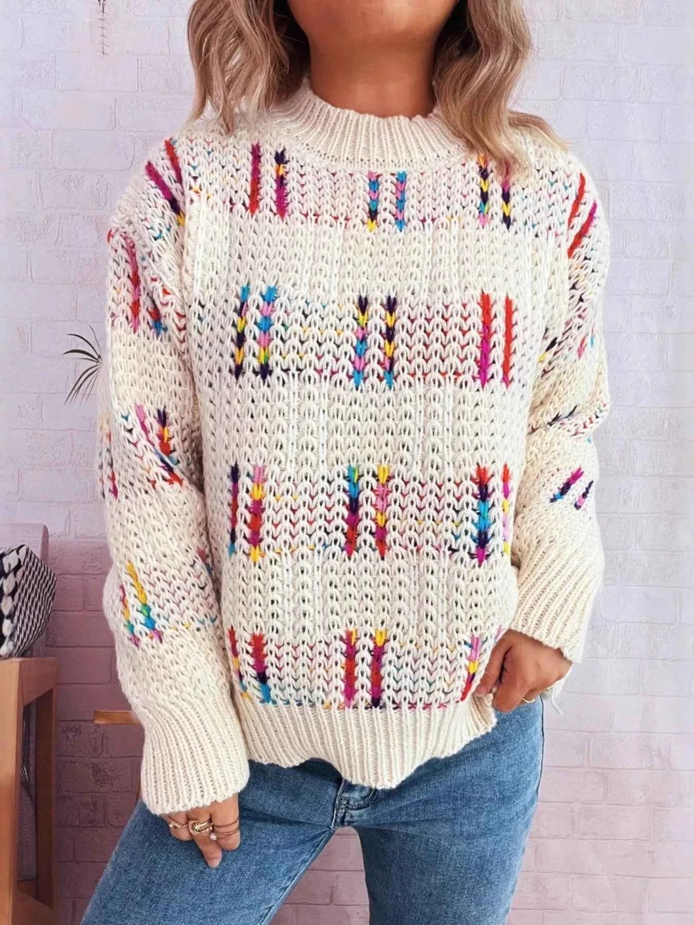 Colorful Round Neck Long Sleeve Sweater