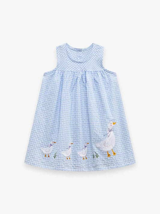 Children's Gingham Goose Embroidered Sleeveless Dress