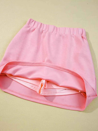 Half Zip Long Sleeve Top and Mini Skirt 2pcs Outfit