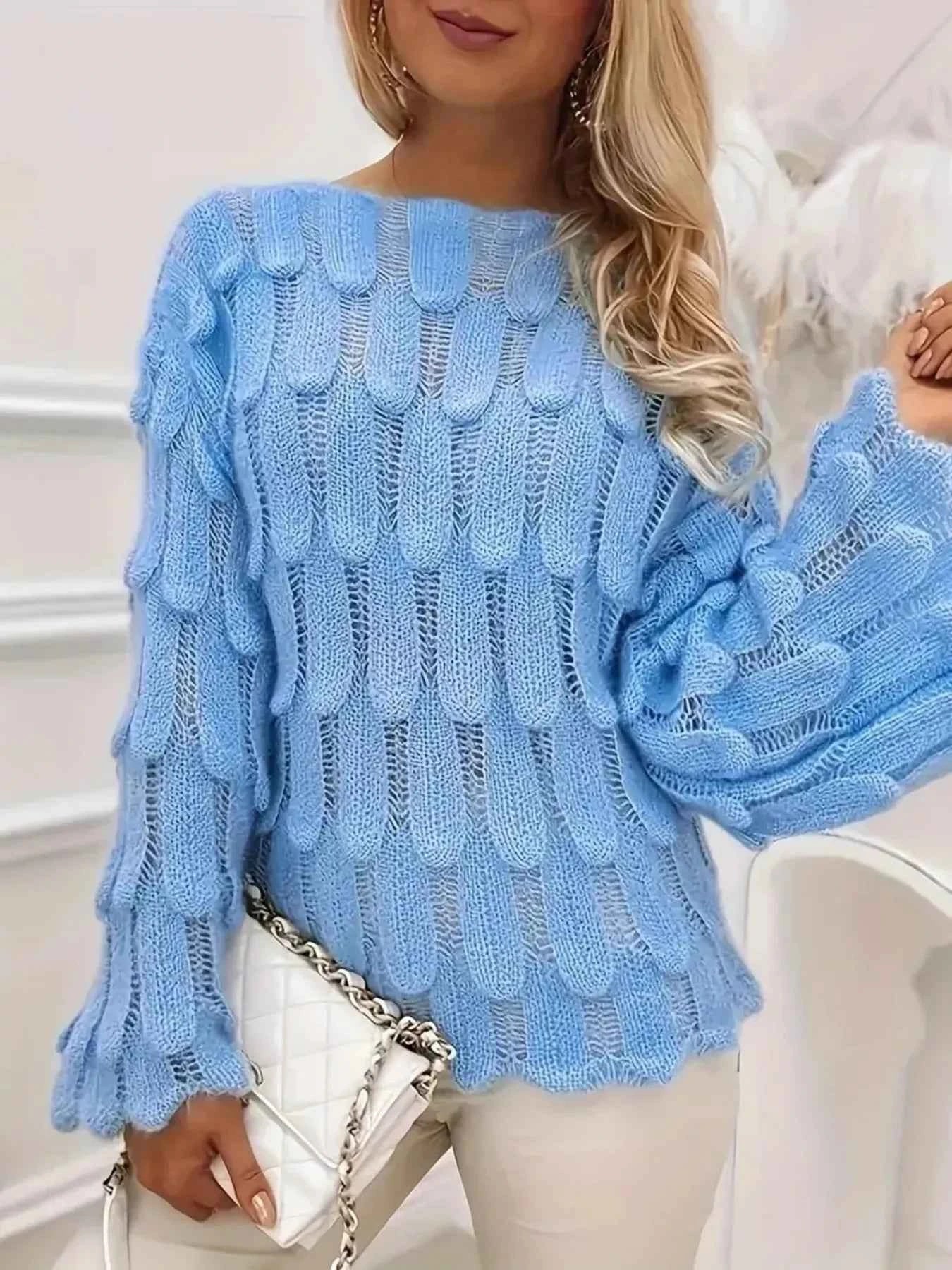 Textured Knit Bell Sleeve Knit Top