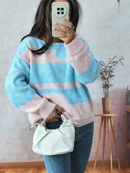 Color Block Round Neck Sweater