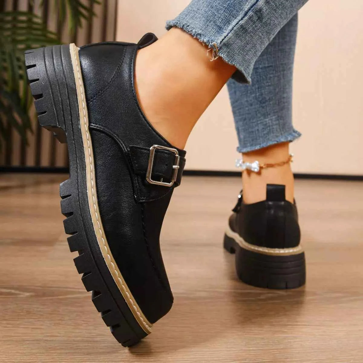 Round Toe Buckle Loafers