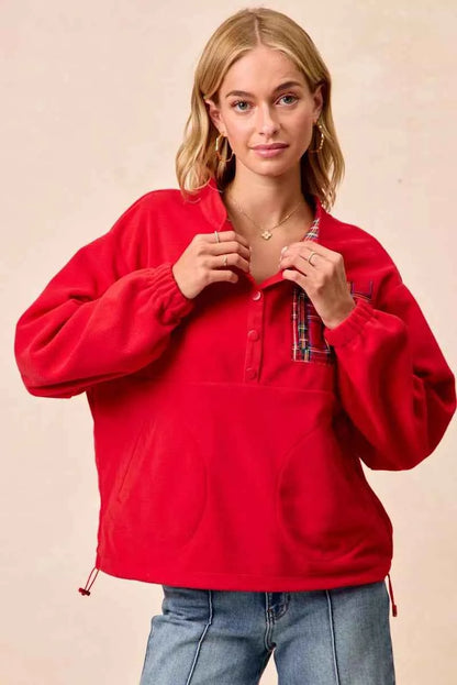 BiBi Christmas Theme Fleece Buttoned Top with Pockets