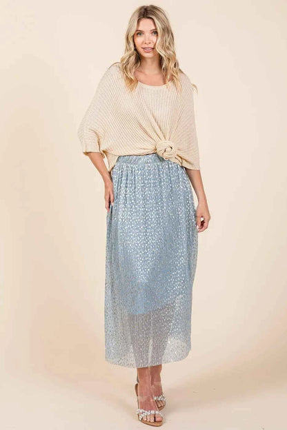 Mittoshop Metallic Glitter Speckle Print Elastic Midi Skirt