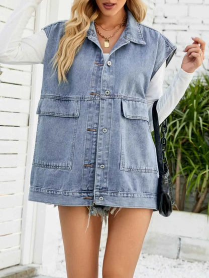 Sleeveless Button-Down Denim Jacket