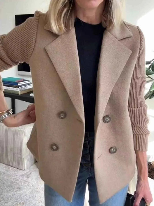 Full Size Knit Sleeve Double-Breasted Outerwear Plus Size