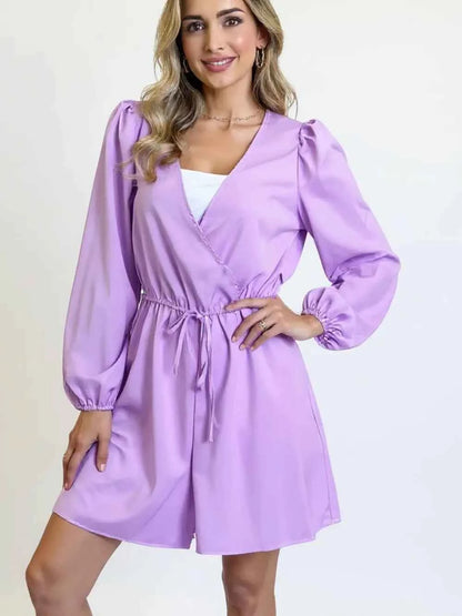 Double Take Full Size Drawstring Long Sleeve Romper