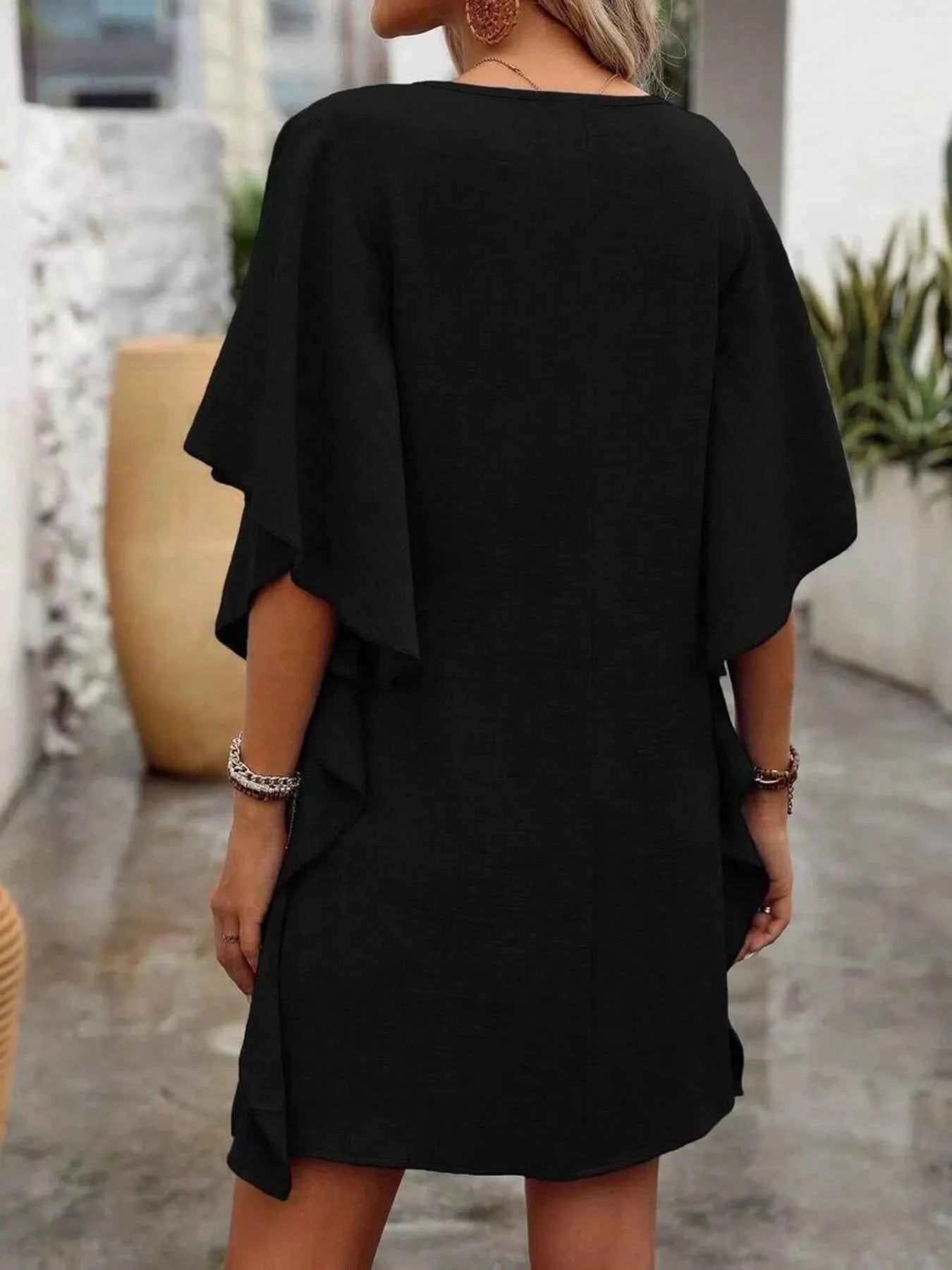Ruffled Flutter Sleeve V-Neck Mini Dress