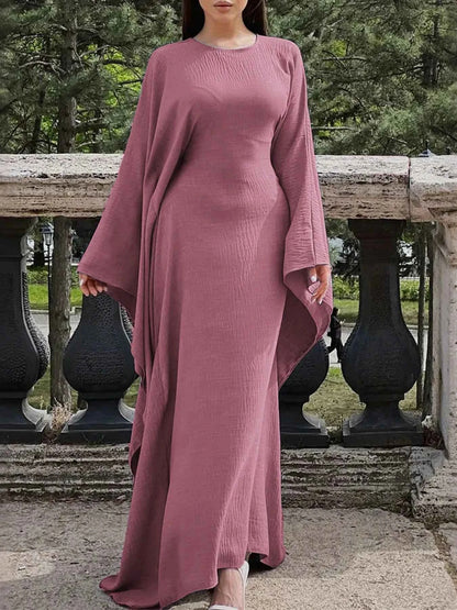 Round Neck Maxi Dress with Flowing Cape Sleeves