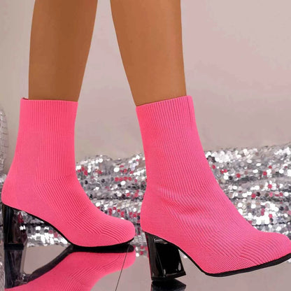 Round Toe Block Heels Boots