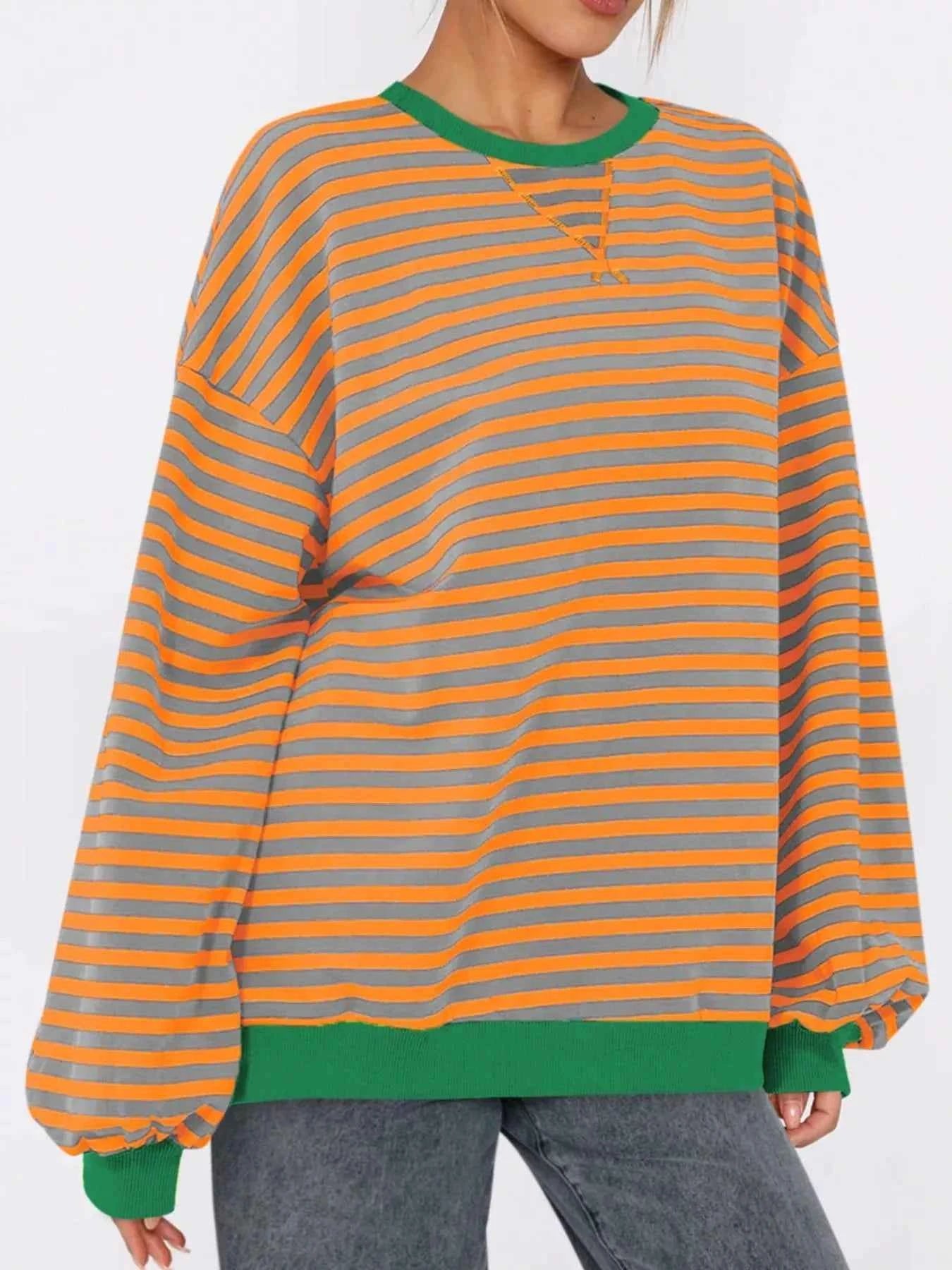 Striped Round Neck Long Sleeve Sweatshirt
