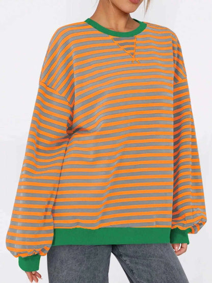 Striped Round Neck Long Sleeve Sweatshirt