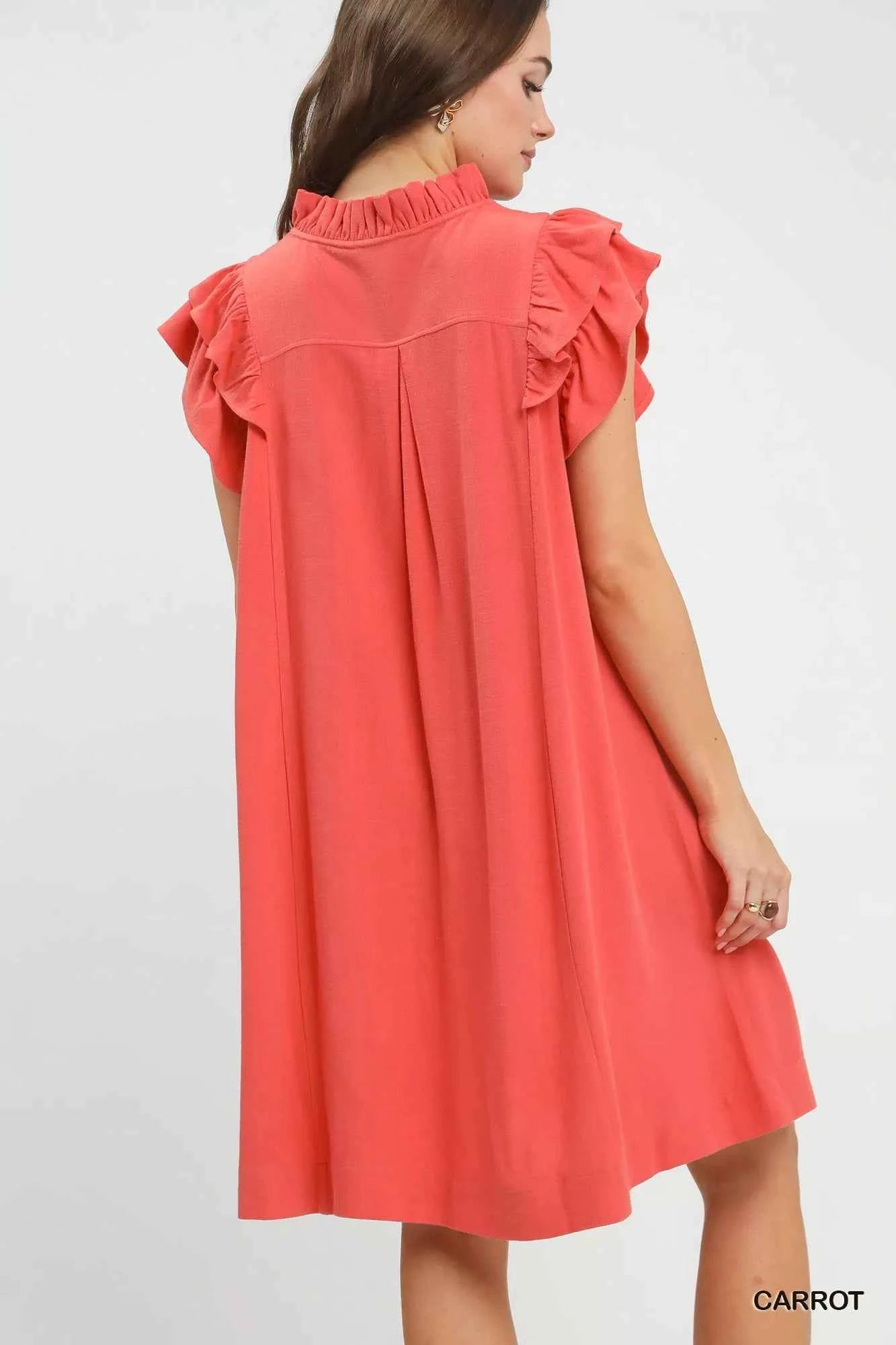 Umgee Linen Flutter Sleeve Shift Dress with Pockets