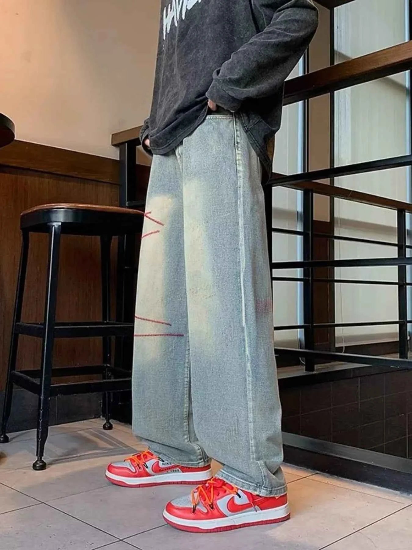 Men's Full Size Washed Wide Leg Jeans Plus Size